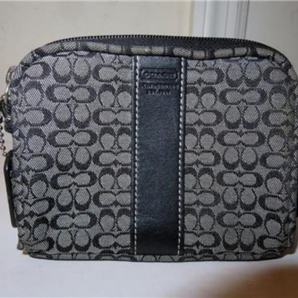 COACH BLACK,GRAY CANVAS/LEATHER WALLET POUCH - Picture 1 of 7